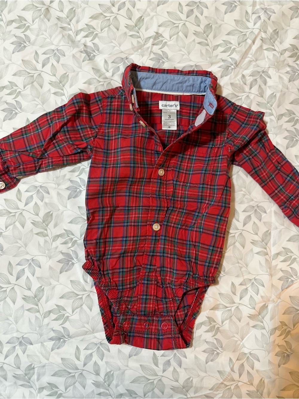 Carter's Red Plaid Button-Down Long-Sleeve Bodysuit